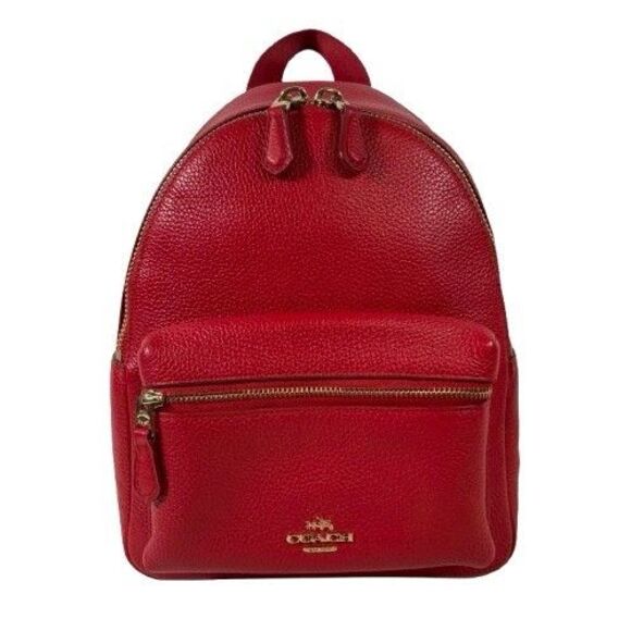 COACH Mini Charlie Backpack Red Pebbled Leather Shoulder Bag F38263 MRP $295 - Picture 1 of 16
